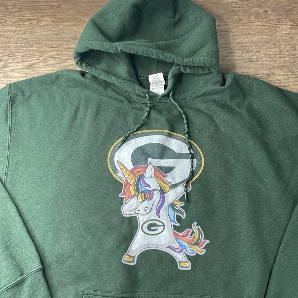NFL Green Packers Forest Green Unicorn Dabbing Hoodie, size XL - Picture 3 of 9